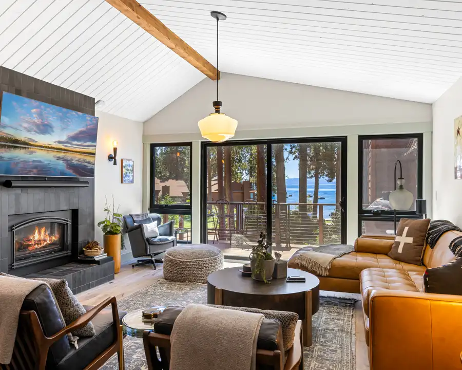 Living room with balcony and lake views, Lakeside Luxe Retreat, an MG home in Kings Beach