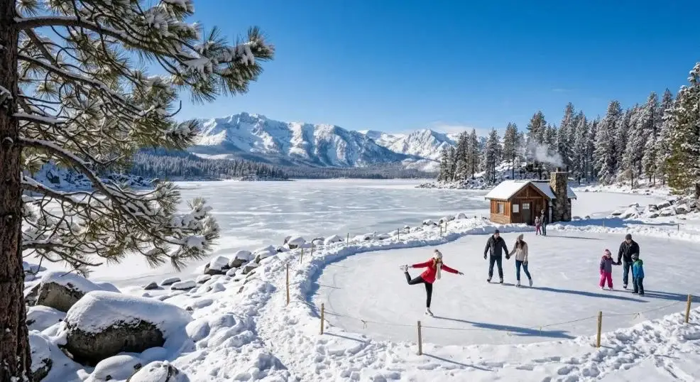 Ice skaters on an outdoor rink near South Lake Tahoe